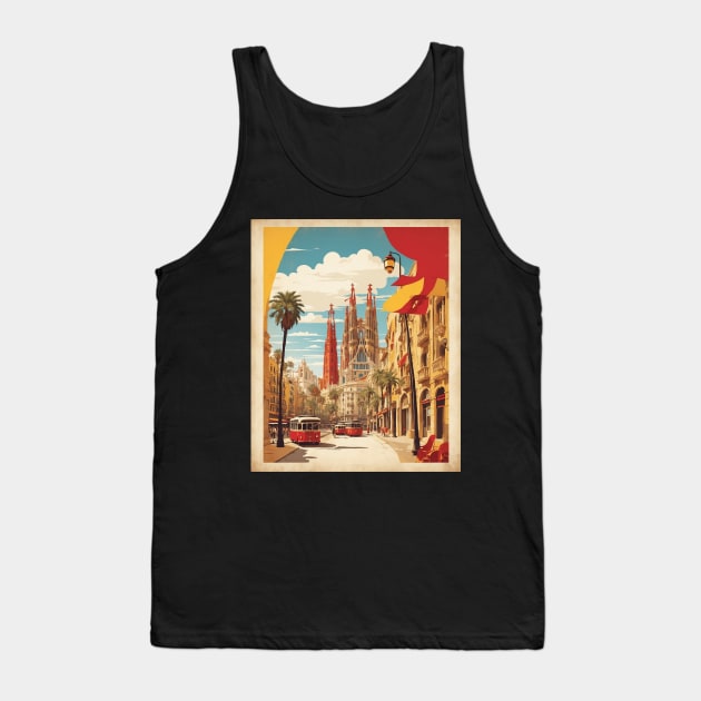 Cathedral of the Holy Cross and Saint Eulalia Barcelona Spain Travel Tourism Retro Vintage Tank Top by TravelersGems